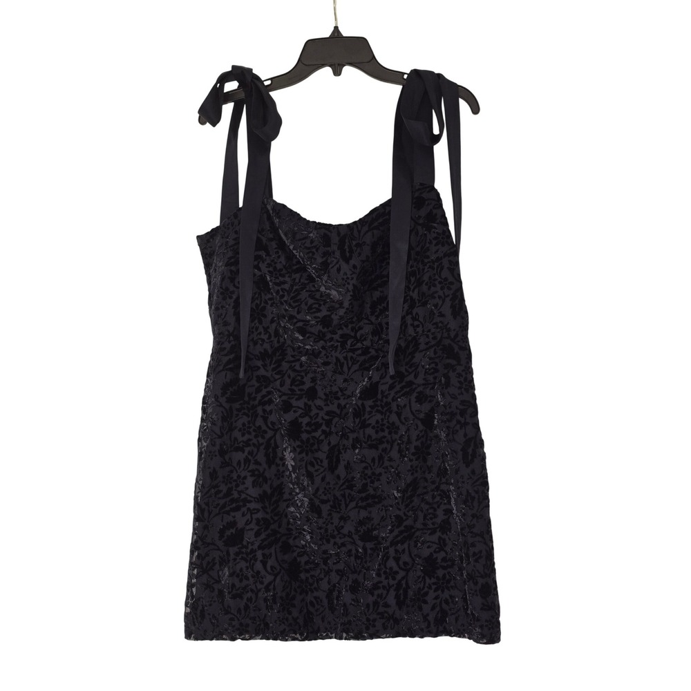 House of Harlow 1960 Navy Blue Burnout Velvet Floral Tie Strap Mini Dress Large - Picture 3 of 9